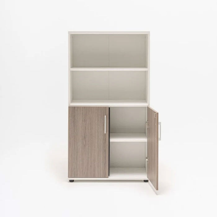 Висок офис шкаф Basic, полуотворен, с бели дръжки, ПДЧ White + White