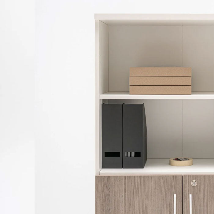 Висок офис шкаф Basic, полуотворен, с бели дръжки, ПДЧ White + White