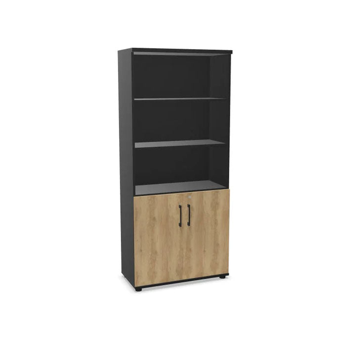 Висок офис шкаф Basic, полуотворен, с бели дръжки, ПДЧ White + White