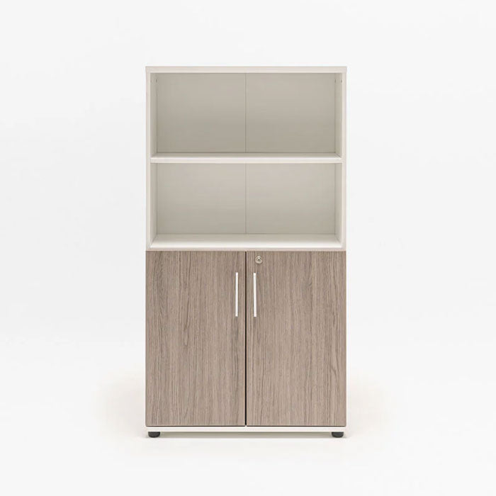 Висок офис шкаф Basic, полуотворен, с бели дръжки, ПДЧ White + White