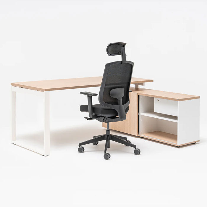 Директорско бюро Ogi Q 180/80 см. с помощен шкаф, Walnut+Black