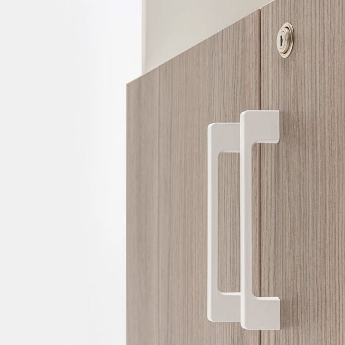 Висок офис шкаф Basic, полуотворен, с бели дръжки, ПДЧ White + White