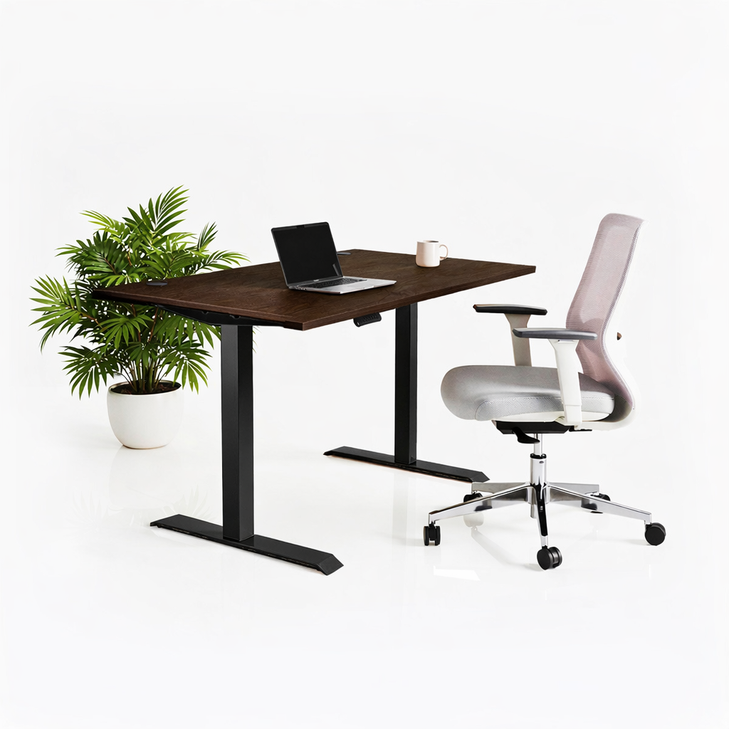 Ергономичен стол ChairPro 1000 W - светло сив (Цвят): Сив | Височинно регулируемо бюро Ergo Desk Pro (Цвят на основата): Черен | Цвят на плота: Орех Пасифик табак
