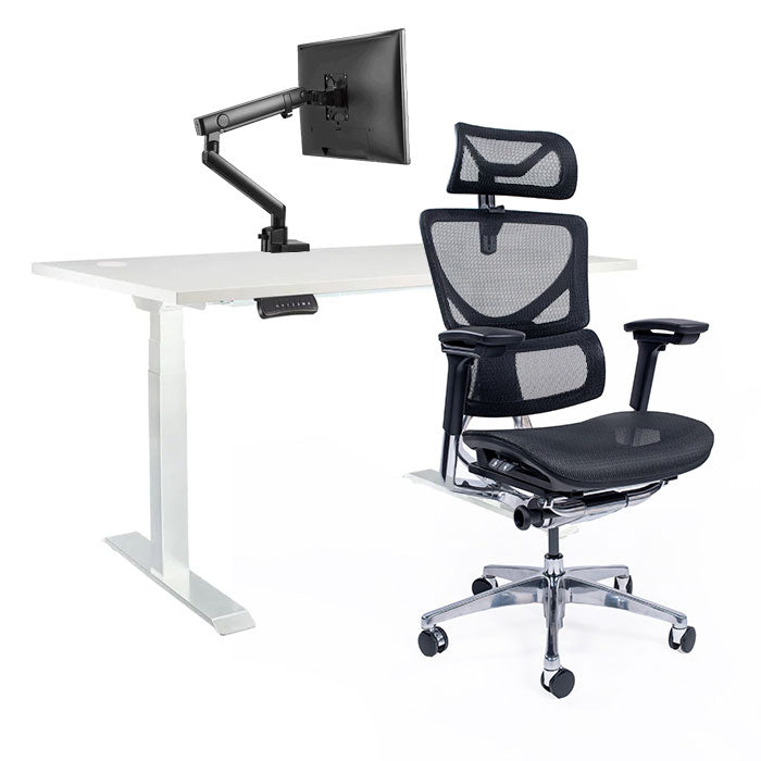 Ергономичен стол Ergo Pro Ultra (Цвят): Черен | Ergo Desk Pro (Цвят на основата): Бял | Sigma (Цвят): Черен | Цвят на плота: Бял шагрен