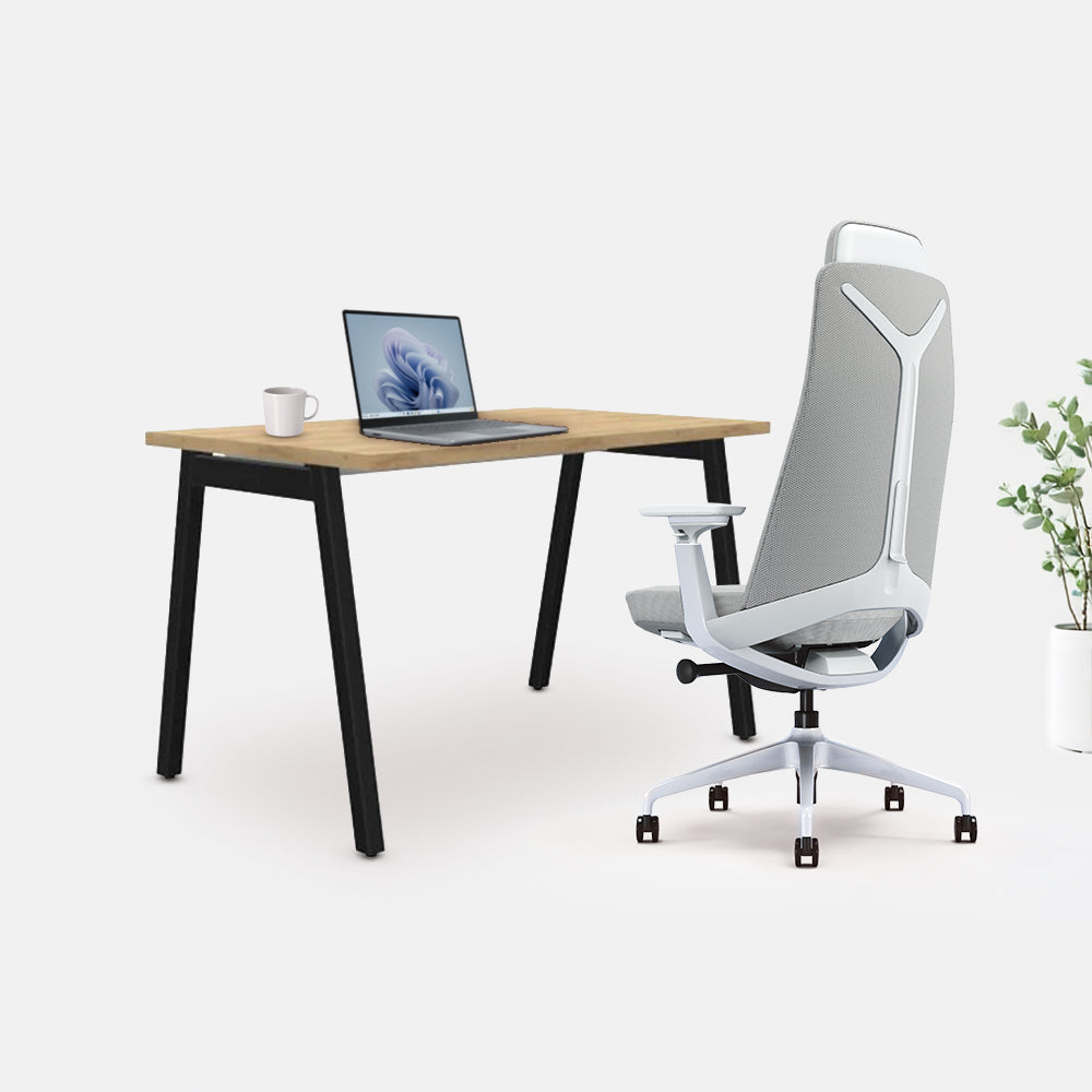 Ергономичен стол Zeal (Цвят): Сив | STUDIO бюро от ChairPro (Цвят): Натурален дъб + Черно