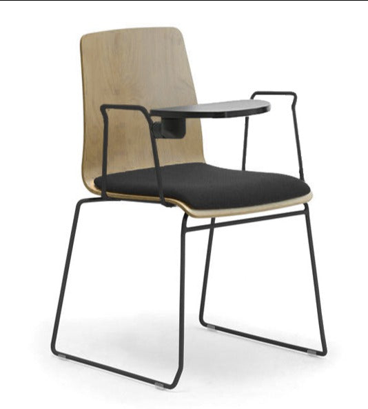 Конферентен стол Zerosedici Wood с подлакътници, черна основа шейна