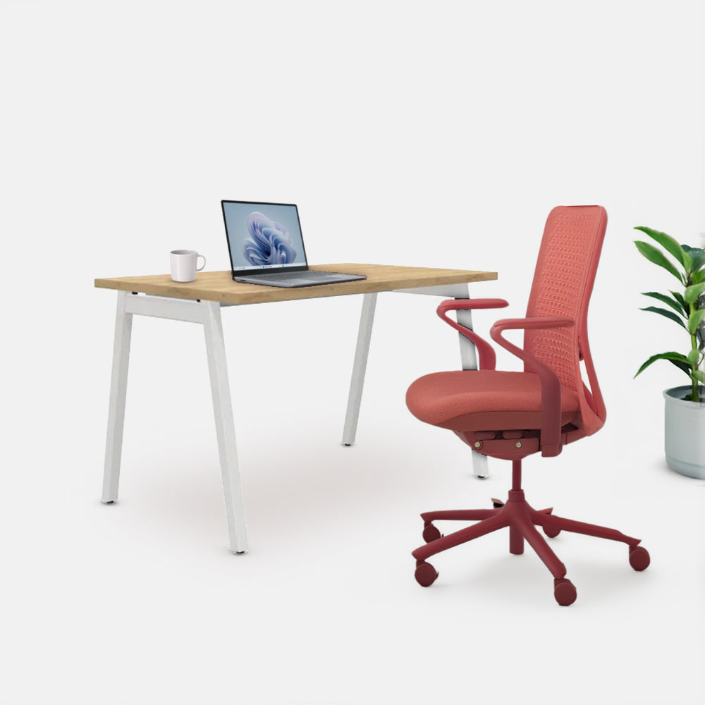 Ергономичен стол Sereni (Цвят): Корал | Цвят на облегалка: Без STUDIO бюро от ChairPro (Цвят): Натурален дъб + Бяло