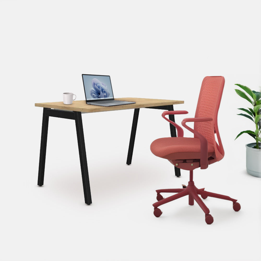 Ергономичен стол Sereni (Цвят): Корал | Цвят на облегалка: Без STUDIO бюро от ChairPro (Цвят): Натурален дъб + Черно