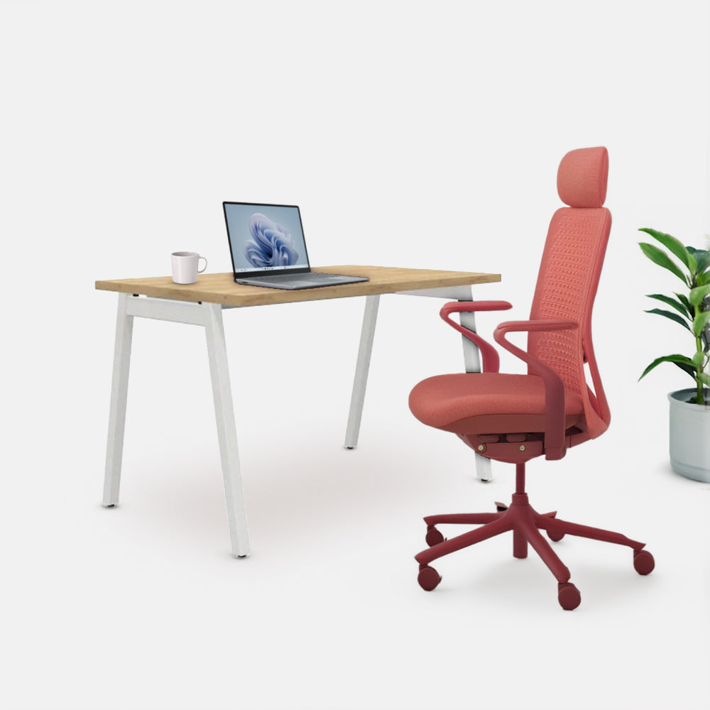 Ергономичен стол Sereni (Цвят): Корал | Цвят на облегалка: Корал STUDIO бюро от ChairPro (Цвят): Натурален дъб + Бяло