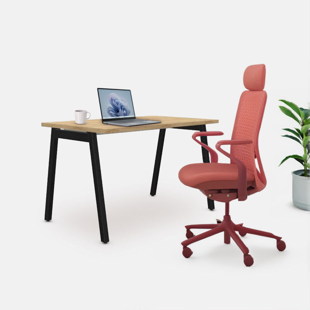 Ергономичен стол Sereni (Цвят): Корал | Цвят на облегалка: Корал STUDIO бюро от ChairPro (Цвят): Натурален дъб + Черно