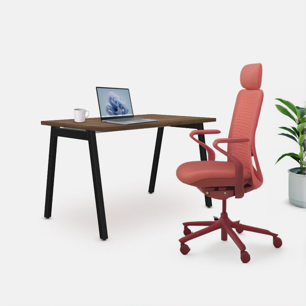 Ергономичен стол Sereni (Цвят): Корал | Цвят на облегалка: Корал STUDIO бюро от ChairPro (Цвят): Орех + Черно