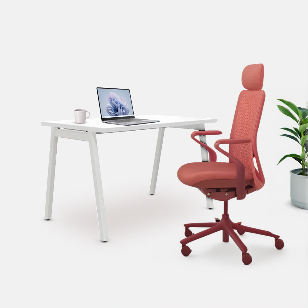 Ергономичен стол Sereni (Цвят): Корал | Цвят на облегалка: Корал STUDIO бюро от ChairPro (Цвят): Бял + Бяло