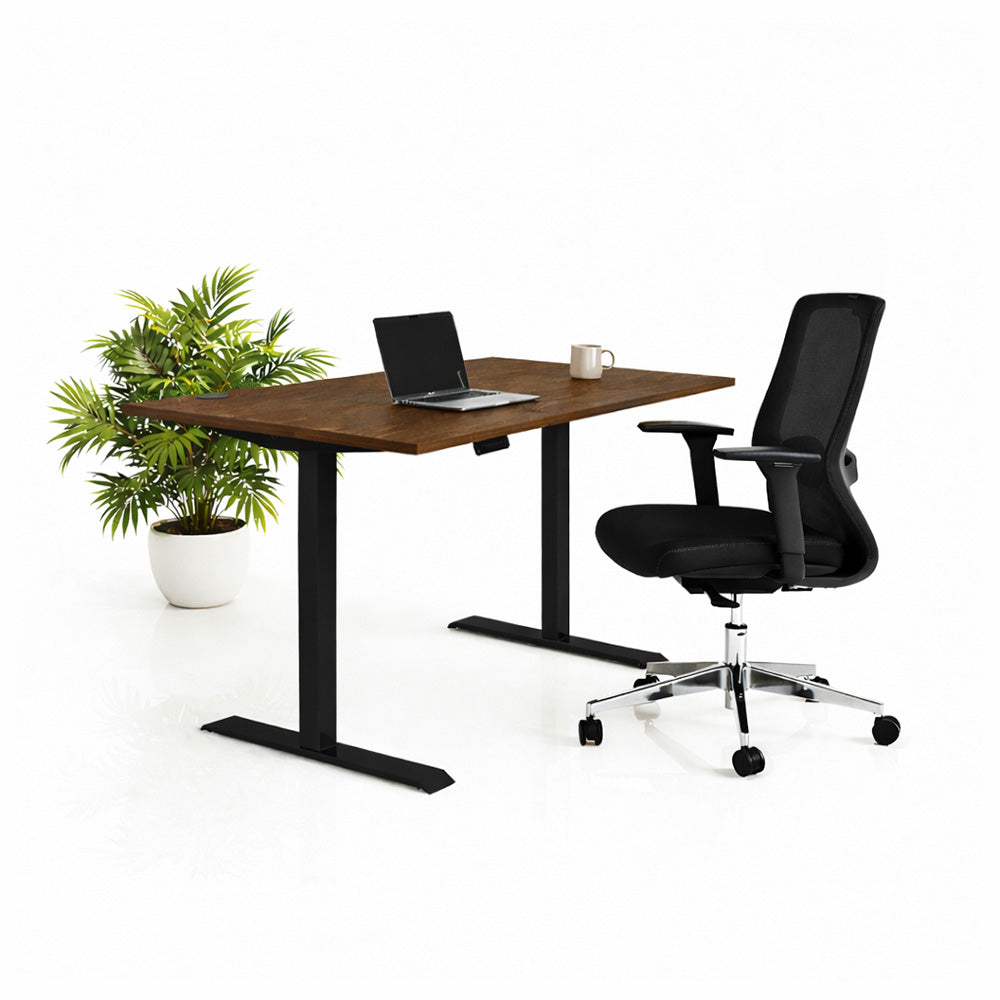 Ергономичен стол ChairPro Nexus Edition (Цвят): Черен | Височинно регулируемо бюро Ergo Desk Pro (Цвят на основата): Черен | Цвят на плота: Орех Пасифик табак