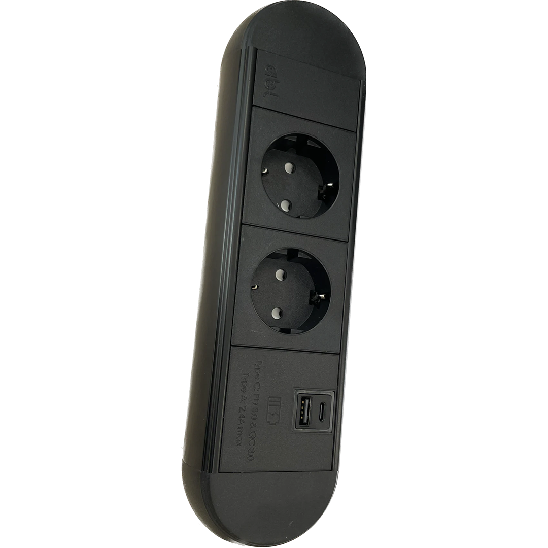 Захранващ модул за бюро Chroma -2xSchuko, USB A+C черен