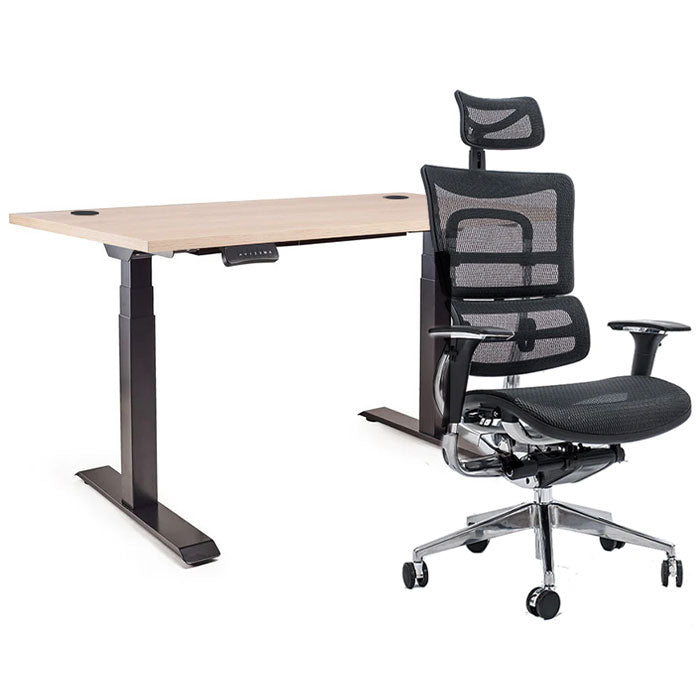 Ергономичен офис стол ErgoPro - black | Ergo Desk Цвят: Черен | Плот 118x68x2.5 - Акация Лейкленд Светла