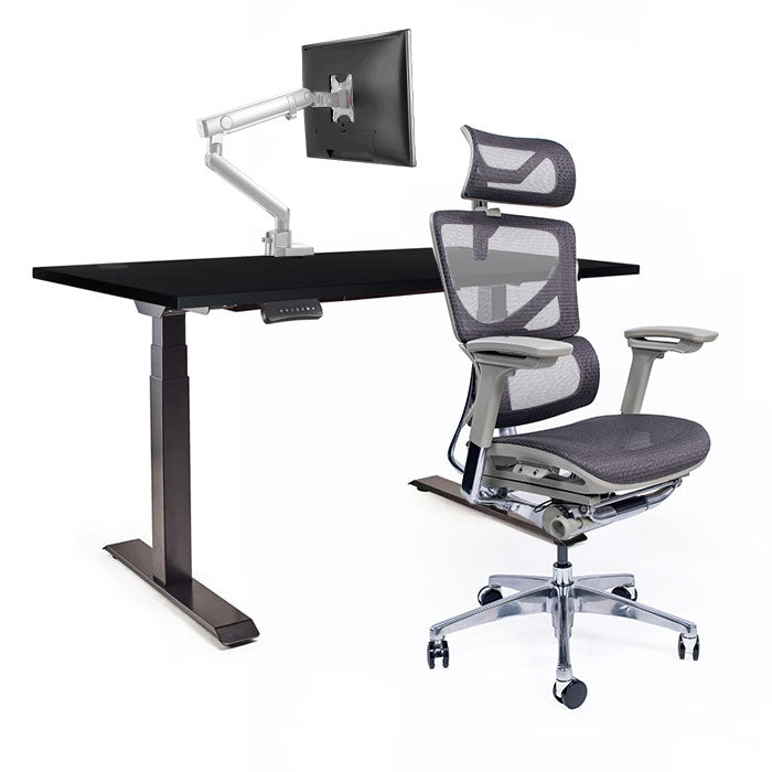 Ергономичен стол Ergo Pro Ultra (Цвят): Сив | Ergo Desk Pro (Цвят на основата): Черен | Sigma (Цвят): Бял | Цвят на плота: Черен