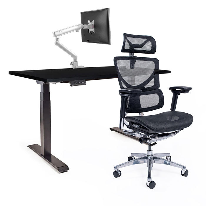 Ергономичен стол Ergo Pro Ultra (Цвят): Черен | Ergo Desk Pro (Цвят на основата): Черен | Sigma (Цвят): Бял | Цвят на плота: Черен