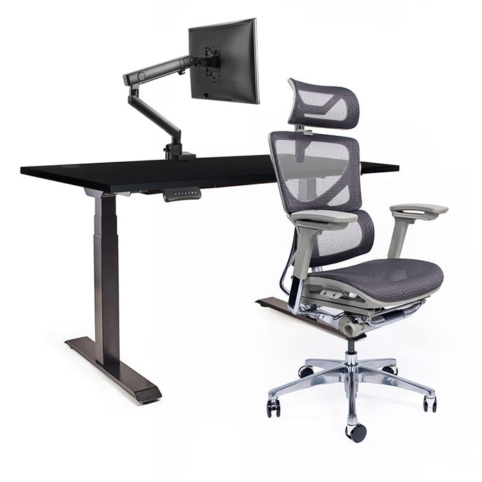 Ергономичен стол Ergo Pro Ultra (Цвят): Сив | Ergo Desk Pro (Цвят на основата): Черен | Sigma (Цвят): Черен | Цвят на плота: Черен