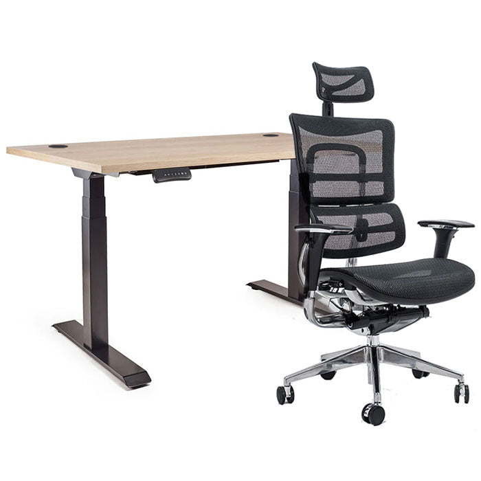 Ергономичен офис стол ErgoPro - black | Ergo Desk Цвят: Черен | Плот 118x68x2.5 - Дъб Небраска натур | Плот 138x68x2.5 - Дъб Небраска натур | Плот 158x80x2.5 - Дъб Небраска натур