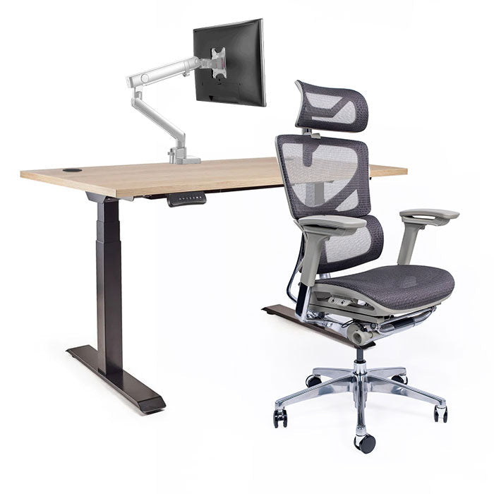 Ергономичен стол Ergo Pro Ultra (Цвят): Сив | Ergo Desk Pro (Цвят на основата): Черен | Sigma (Цвят): Бял | Цвят на плота: Дъб Небраска натур