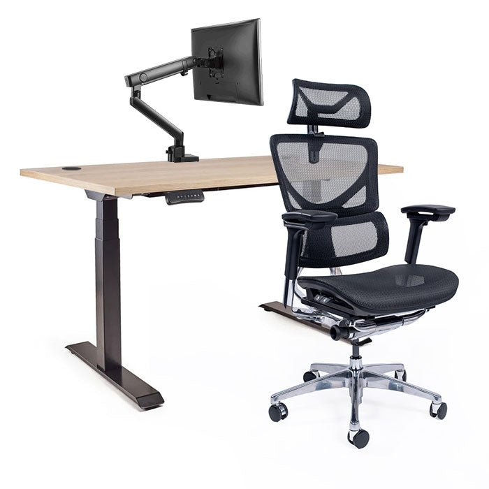 Ергономичен стол Ergo Pro Ultra (Цвят): Черен | Ergo Desk Pro (Цвят на основата): Черен | Sigma (Цвят): Черен | Цвят на плота: Дъб Небраска натур