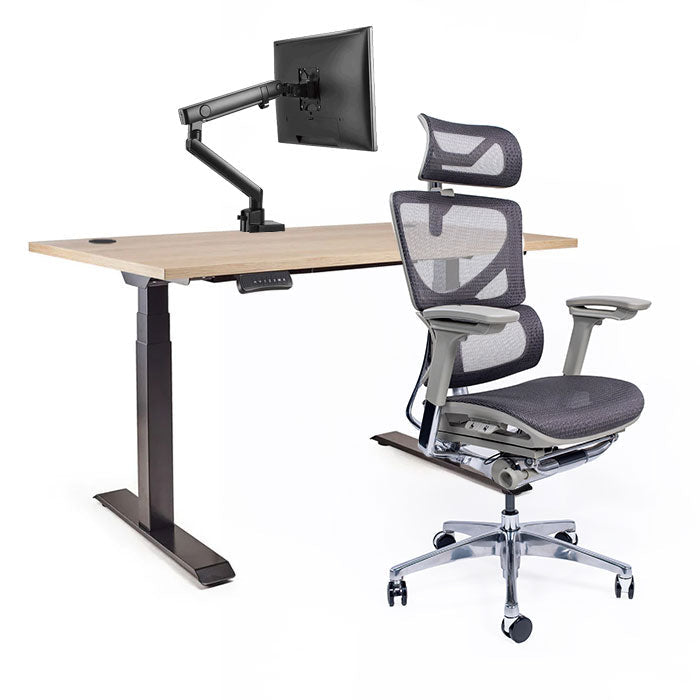 Ергономичен стол Ergo Pro Ultra (Цвят): Сив | Ergo Desk Pro (Цвят на основата): Черен | Sigma (Цвят): Черен | Цвят на плота: Дъб Небраска натур