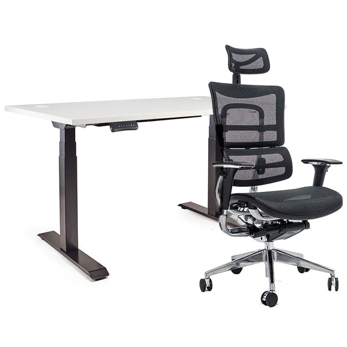 Ергономичен офис стол ErgoPro - black | Ergo Desk Цвят: Черен | Плот 118x68x2.5 - Бял шагрен | Плот 138x68x2.5 - Бял шагрен | Плот 158x80x2.5 - Бял шагрен