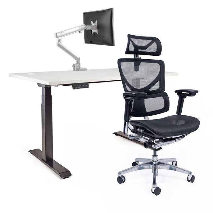 Ергономичен стол Ergo Pro Ultra (Цвят): Черен | Ergo Desk Pro (Цвят на основата): Черен | Sigma (Цвят): Бял | Цвят на плота: Бял шагрен