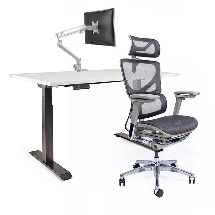 Ергономичен стол Ergo Pro Ultra (Цвят): Сив | Ergo Desk Pro (Цвят на основата): Черен | Sigma (Цвят): Бял | Цвят на плота: Бял шагрен