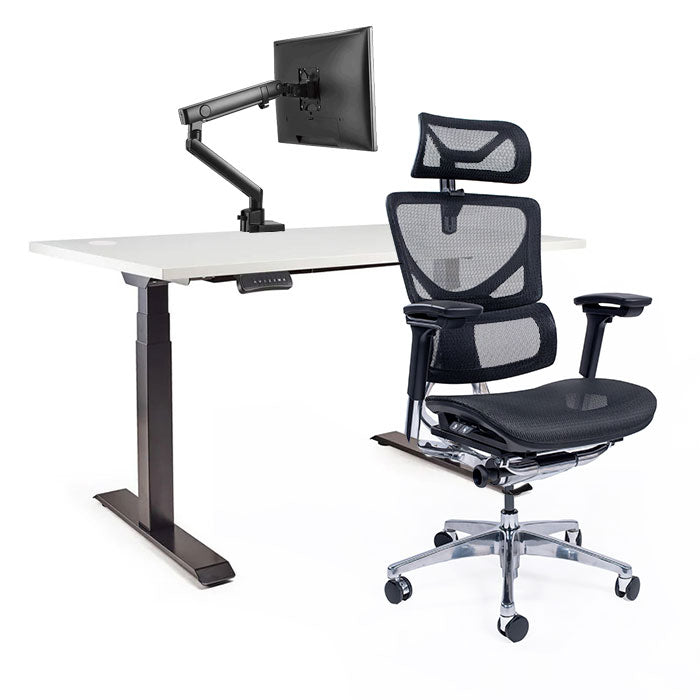 Ергономичен стол Ergo Pro Ultra (Цвят): Черен | Ergo Desk Pro (Цвят на основата): Черен | Sigma (Цвят): Черен | Цвят на плота: Бял шагрен