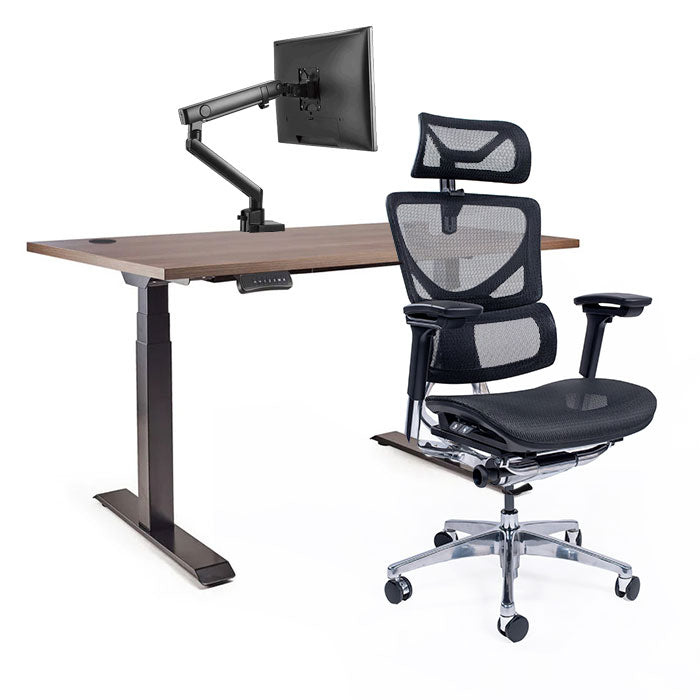 Ергономичен стол Ergo Pro Ultra (Цвят): Черен | Ergo Desk Pro (Цвят на основата): Черен | Sigma (Цвят): Черен | Цвят на плота: Орех Пасифик табак