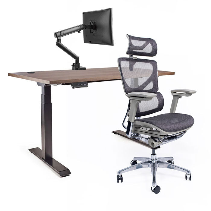 Ергономичен стол Ergo Pro Ultra (Цвят): Сив | Ergo Desk Pro (Цвят на основата): Черен | Sigma (Цвят): Черен | Цвят на плота: Орех Пасифик табак