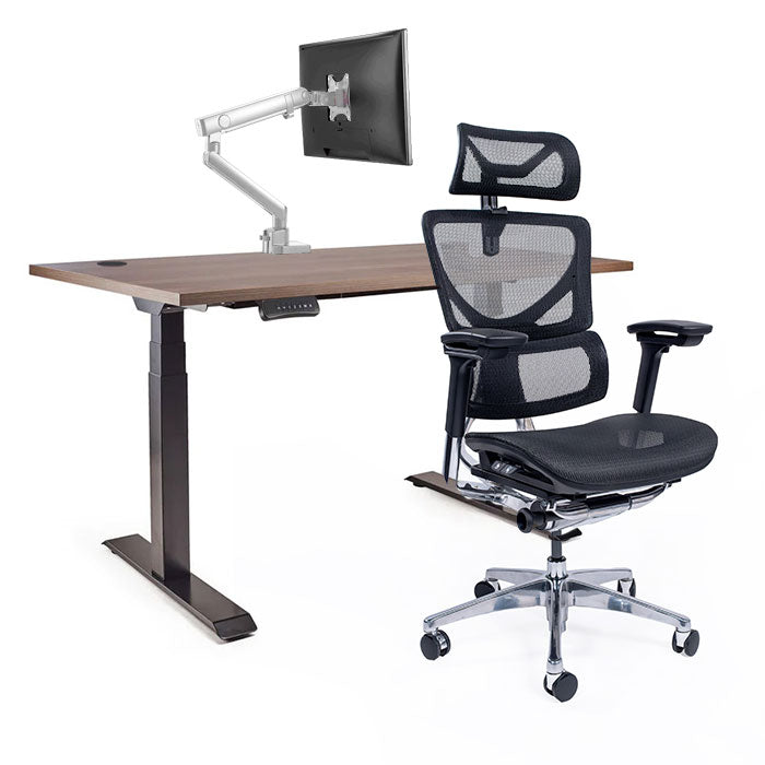 Ергономичен стол Ergo Pro Ultra (Цвят): Черен | Ergo Desk Pro (Цвят на основата): Черен | Sigma (Цвят): Бял | Цвят на плота: Орех Пасифик табак