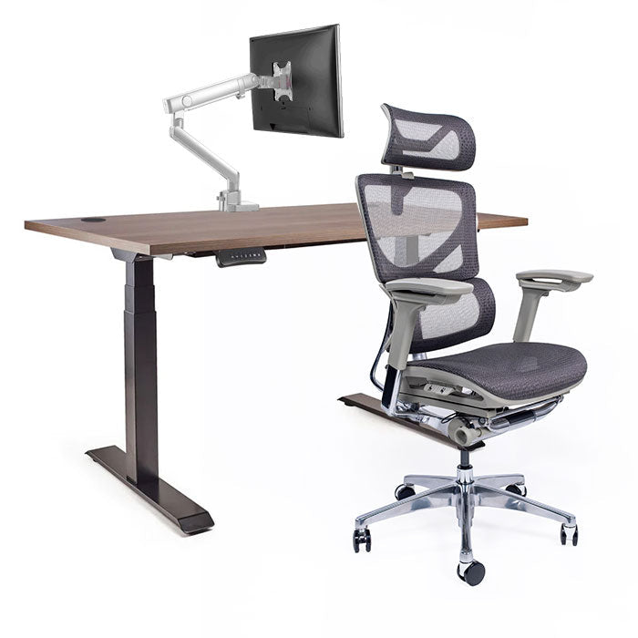 Ергономичен стол Ergo Pro Ultra (Цвят): Сив | Ergo Desk Pro (Цвят на основата): Черен | Sigma (Цвят): Бял | Цвят на плота: Орех Пасифик табак