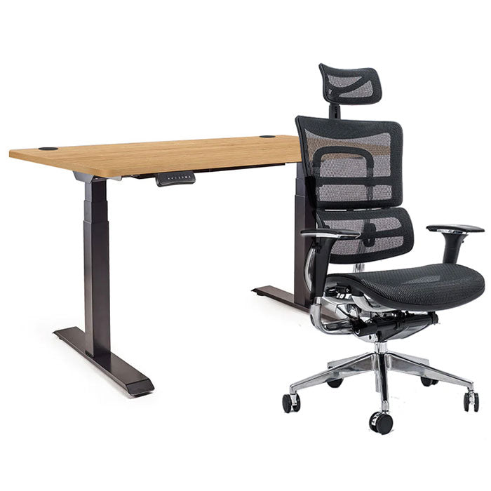 Ергономичен офис стол ErgoPro - black | Ergo Desk Цвят: Черен | Плот 120х60х2 - Бамбук | Плот 140х70х2 - Бамбук | Плот 160х70х2 - Бамбук