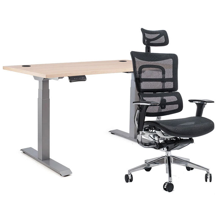 Ергономичен офис стол ErgoPro - black | Ergo Desk Цвят: Сив | Плот 118x68x2.5 - Акация Лейкленд Светла