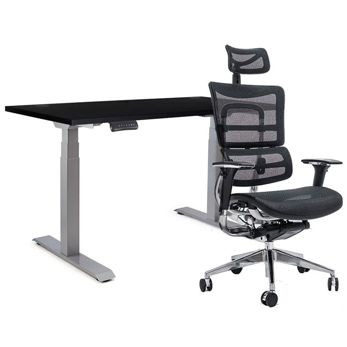 Ергономичен офис стол ErgoPro - black | Ergo Desk Цвят: Сив | Плот 118x68x2.5 - Черен | Плот 138x68x2.5 - Черен | Плот 158x80x2.5 - Черен