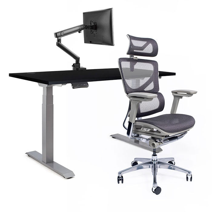 Ергономичен стол Ergo Pro Ultra (Цвят): Сив | Ergo Desk Pro (Цвят на основата): Сив | Sigma (Цвят): Черен | Цвят на плота: Черен