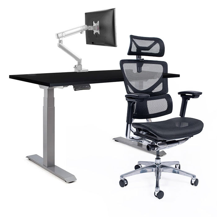 Ергономичен стол Ergo Pro Ultra (Цвят): Черен | Ergo Desk Pro (Цвят на основата): Сив | Sigma (Цвят): Бял | Цвят на плота: Черен