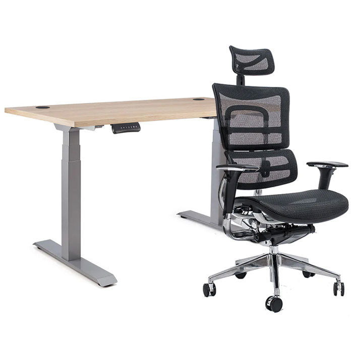 Ергономичен офис стол ErgoPro - black | Ergo Desk Цвят: Сив | Плот 118x68x2.5 - Дъб Небраска натур | Плот 138x68x2.5 - Дъб Небраска натур | Плот 158x80x2.5 - Дъб Небраска натур