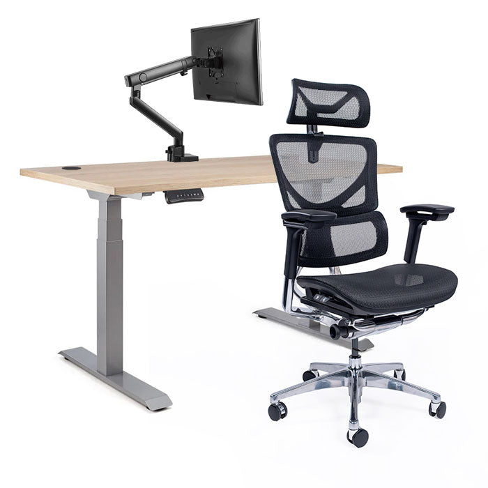 Ергономичен стол Ergo Pro Ultra (Цвят): Черен | Ergo Desk Pro (Цвят на основата): Сив | Sigma (Цвят): Черен | Цвят на плота: Дъб Небраска натур