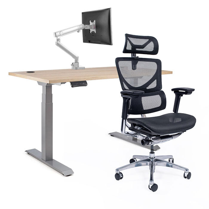 Ергономичен стол Ergo Pro Ultra (Цвят): Черен | Ergo Desk Pro (Цвят на основата): Сив | Sigma (Цвят): Бял | Цвят на плота: Дъб Небраска натур