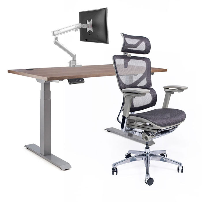 Ергономичен стол Ergo Pro Ultra (Цвят): Сив | Ergo Desk Pro (Цвят на основата): Сив | Sigma (Цвят): Бял | Цвят на плота: Орех Пасифик табак