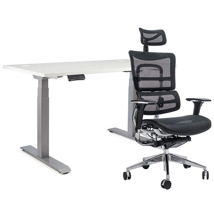 Ергономичен офис стол ErgoPro - black | Ergo Desk Цвят: Сив | Плот 118x68x2.5 - Бял шагрен | Плот 138x68x2.5 - Бял шагрен | Плот 158x80x2.5 - Бял шагрен