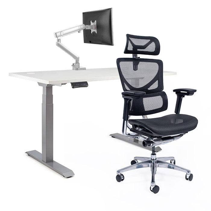 Ергономичен стол Ergo Pro Ultra (Цвят): Черен | Ergo Desk Pro (Цвят на основата): Сив | Sigma (Цвят): Бял | Цвят на плота: Бял шагрен