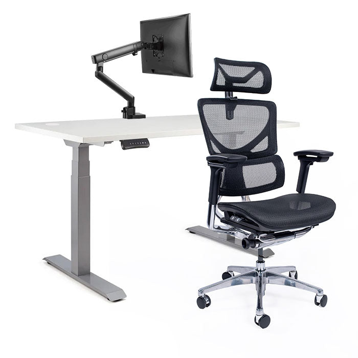 Ергономичен стол Ergo Pro Ultra (Цвят): Черен | Ergo Desk Pro (Цвят на основата): Сив | Sigma (Цвят): Черен | Цвят на плота: Бял шагрен