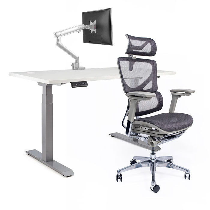 Ергономичен стол Ergo Pro Ultra (Цвят): Сив | Ergo Desk Pro (Цвят на основата): Сив | Sigma (Цвят): Бял | Цвят на плота: Бял шагрен