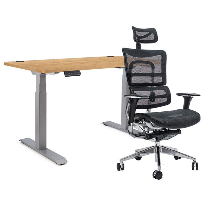 Ергономичен офис стол ErgoPro - black | Ergo Desk Цвят: Сив | Плот 120х60х2 - Бамбук | Плот 140х70х2 - Бамбук | Плот 160х70х2 - Бамбук