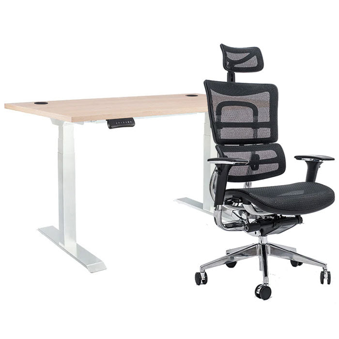 Ергономичен офис стол ErgoPro - black | Ergo Desk Цвят: Бял | Плот 118x68x2.5 - Акация Лейкленд Светла