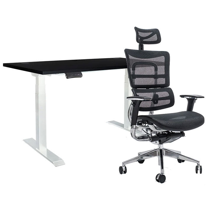 Ергономичен офис стол ErgoPro - black | Ergo Desk Цвят: Бял | Плот 118x68x2.5 - Черен | Плот 138x68x2.5 - Черен | Плот 158x80x2.5 - Черен